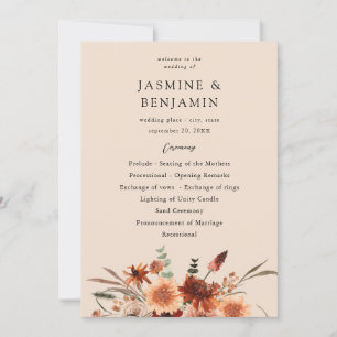 Rustic Earth & Champagne Florals Wedding Program B Invitation