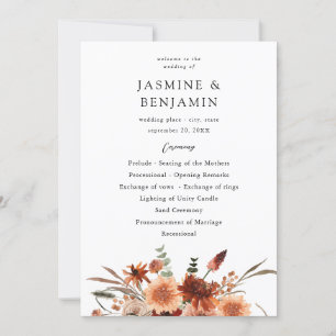 Rustic Earth & Champagne Florals Wedding Program Invitation
