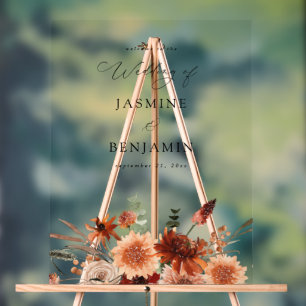 Rustic Earth & Champagne Florals Wedding Welcome Acrylic Sign