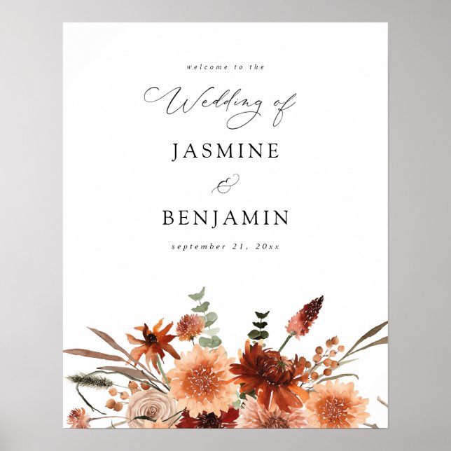 Rustic Earth & Champagne Florals Wedding Welcome Poster (Front)