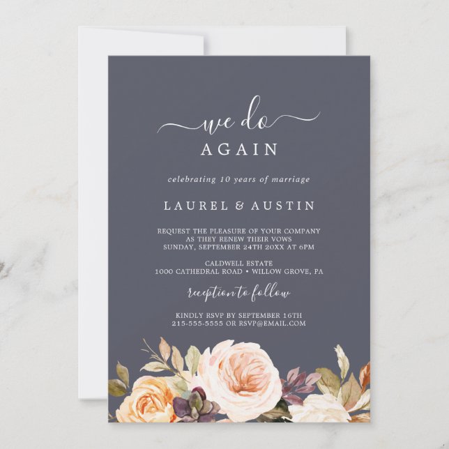 Rustic Earth Floral Purple We Do Again Vow Renewal Invitation (Front)