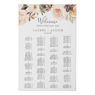 Rustic Earth Florals Alphabetical Seating Chart Faux Canvas Print