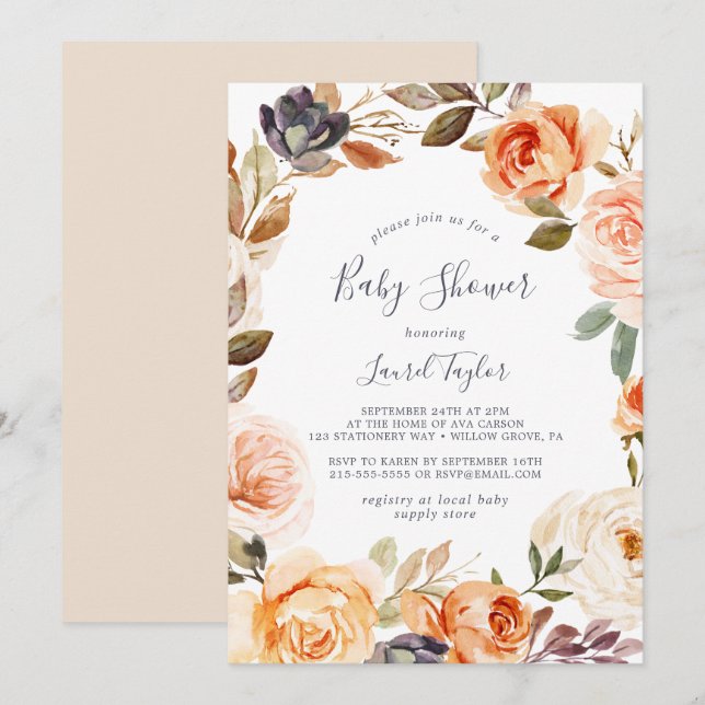 Rustic Earth Florals Baby Shower Invitation (Front/Back)