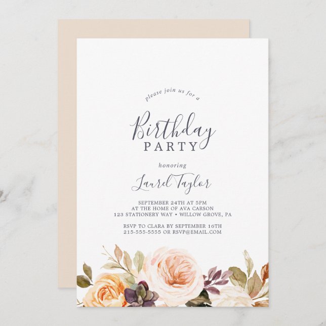 Rustic Earth Florals Birthday Party Invitation (Front/Back)