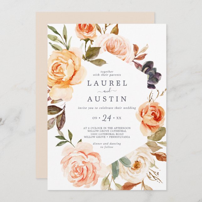 Rustic Earth Florals Casual Wedding Invitation (Front/Back)
