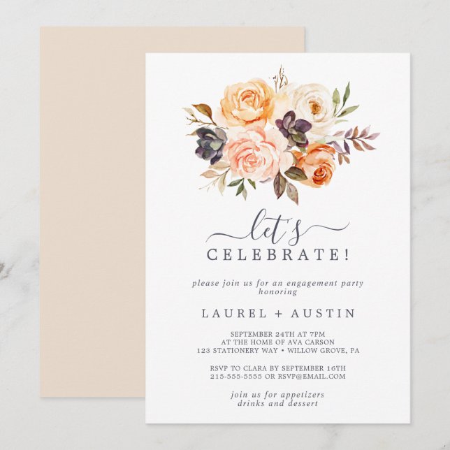 Rustic Earth Florals Let's Celebrate Invitation (Front/Back)