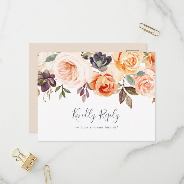 Rustic Earth Florals Menu Choice RSVP Postcard (Front/Back In Situ)