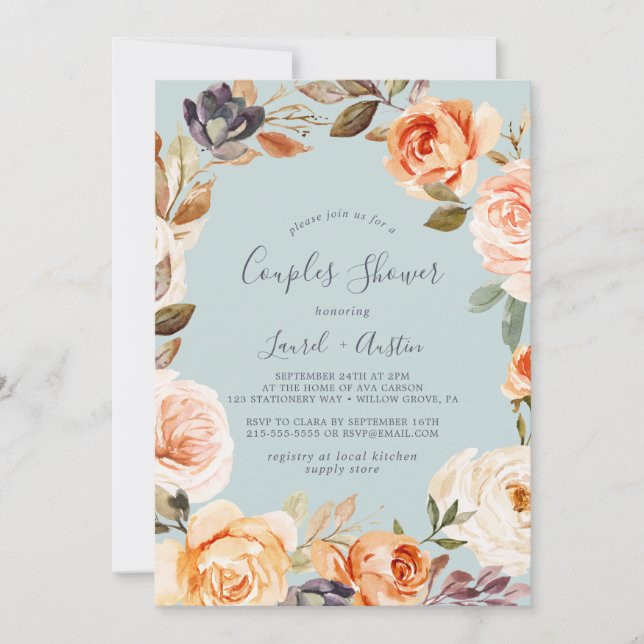 Rustic Earth Florals | Mint Couples Shower Invitation (Front)