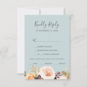 Rustic Earth Florals Mint Menu Choice RSVP Card