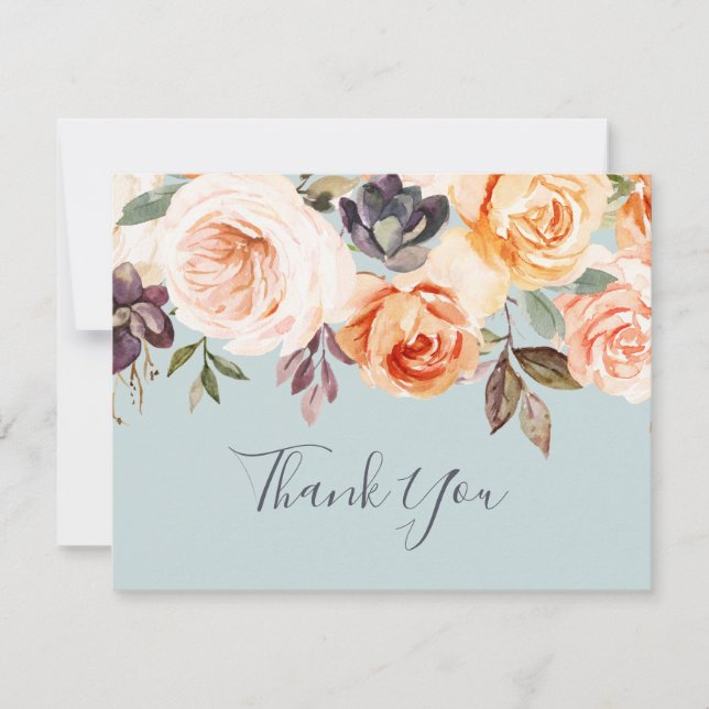 Rustic Earth Florals | Mint Thank You Card (Front)