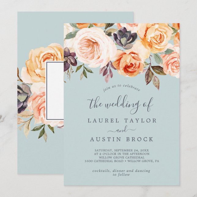 Rustic Earth Florals | Mint The Wedding Of Invitation (Front/Back)