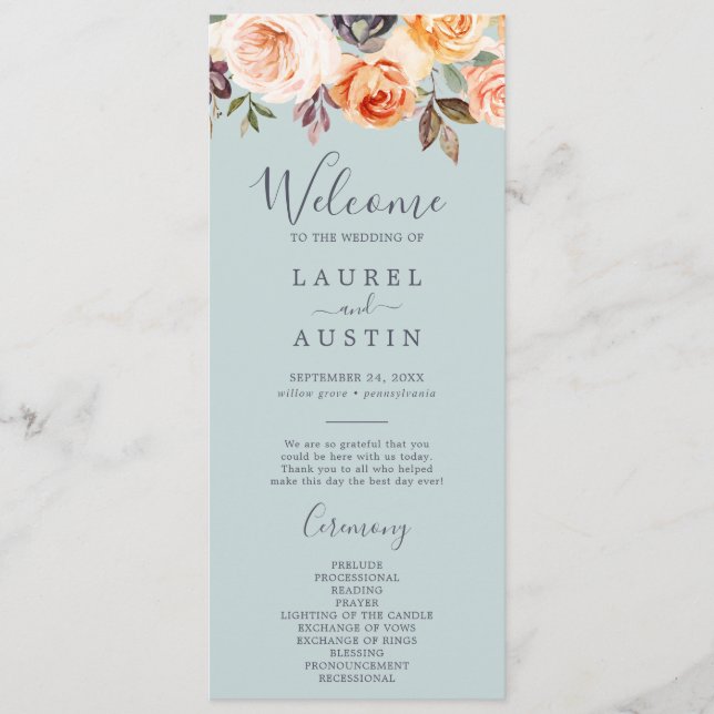 Rustic Earth Florals | Mint Wedding Program Programme (Front)