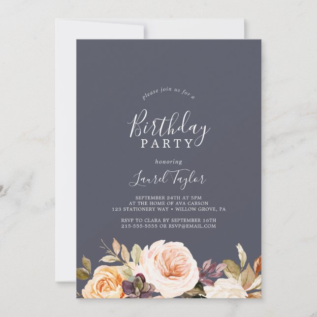 Rustic Earth Florals | Purple Birthday Party Invitation (Front)