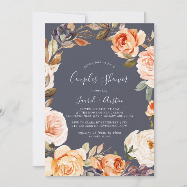 Rustic Earth Florals | Purple Couples Shower Invitation (Front)