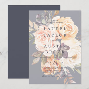 Rustic Earth Florals Purple Faded Flowers Wedding Invitation