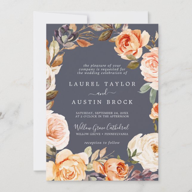 Rustic Earth Florals | Purple Formal Wedding Invitation (Front)