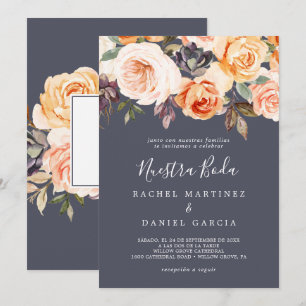 Rustic Earth Florals Purple Spanish Nuestra Boda Invitation