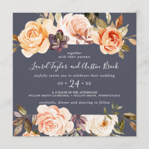 Rustic Earth Florals   Purple Square Wedding Invitation
