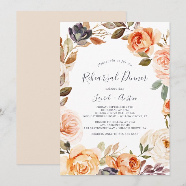 Rustic Earth Florals Rehearsal Dinner Invitation (Front/Back)