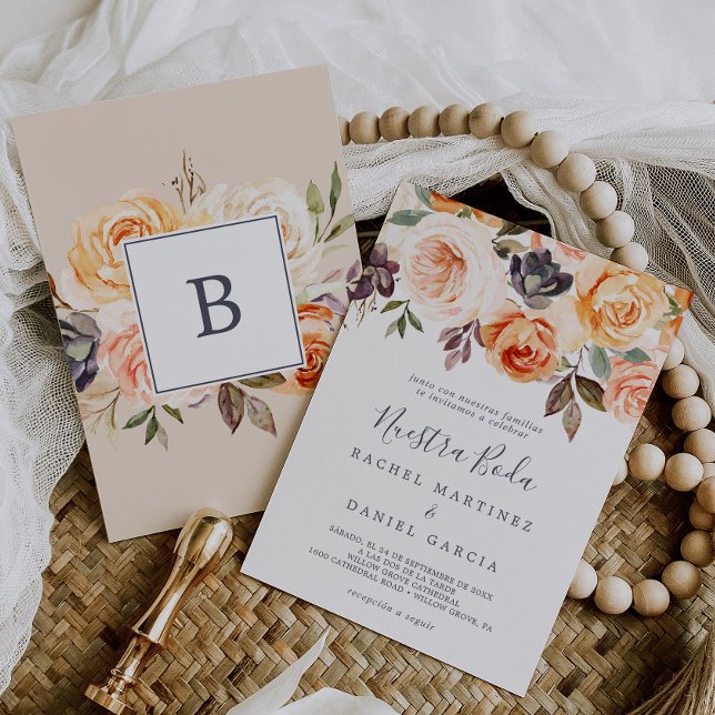 Rustic Earth Florals Spanish Nuestra Boda Invitation (Creator Uploaded)