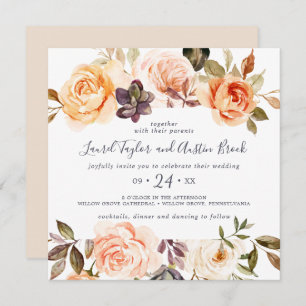 Rustic Earth Florals Square Wedding Invitation