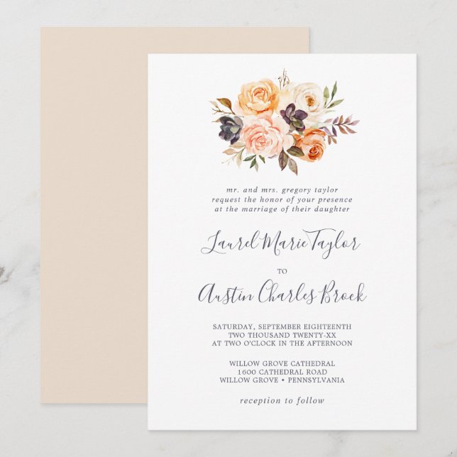 Rustic Earth Florals Traditional Wedding Invitation (Front/Back)