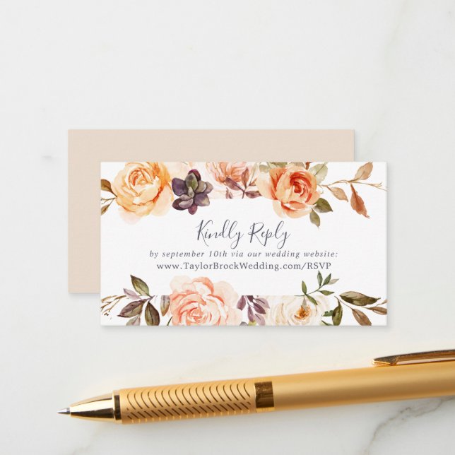 Rustic Earth Florals Wedding Website RSVP Enclosure Card (Front/Back In Situ)