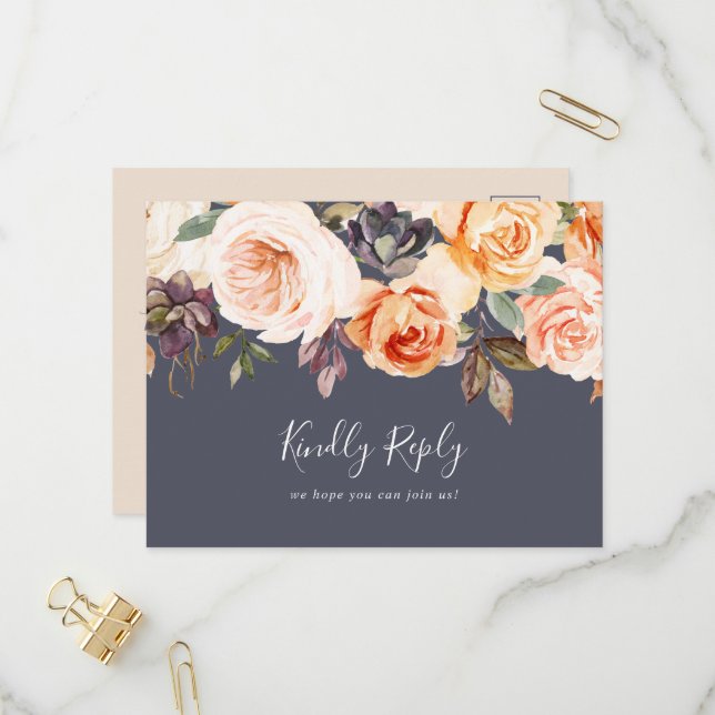 Rustic Earth | Purple Menu Choice RSVP Postcard (Front/Back In Situ)