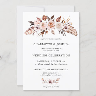 Rustic Earth-Tone Boho Floral Photo  Invitation