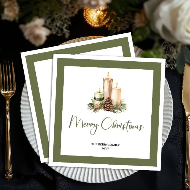 Rustic Earth Tone Christmas Candles Family Name  Napkin (Rustic Earth Tone Christmas Candles Family Name Napkins)