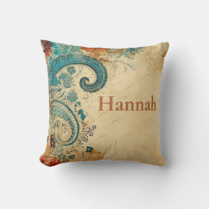 Rustic Earth Tone Paisley Throw Pillow