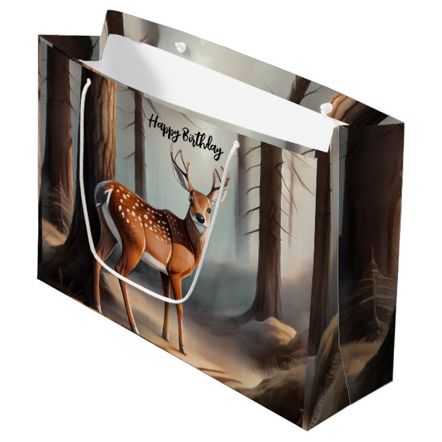 Rustic Earth Tone Watercolor Deer Gift Bag (Front Angled)
