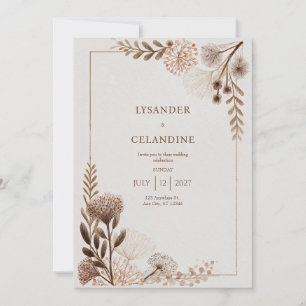 Rustic Earth Tones Folk Floral Wedding  Invitation