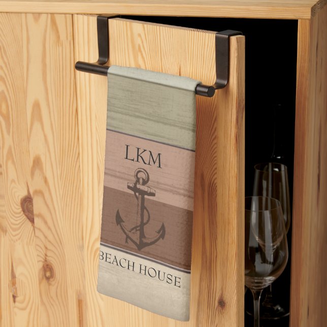 Rustic Earth Tones Wood Nautical - Monogram Tea Towel (Thirds Fold)