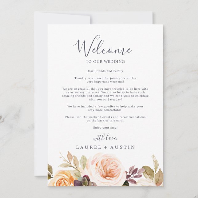 Rustic Earth Wedding Welcome Letter & Itinerary (Front)