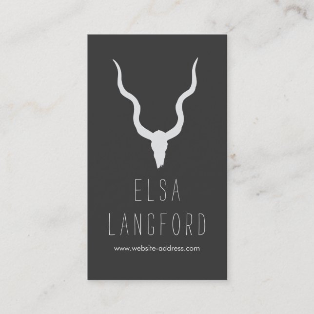 Rustic Earthy Bohemian Antlers Dark Grey Business Card (Front)