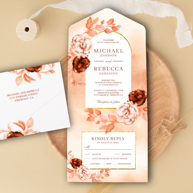 Rustic Earthy Boho Floral Arch Terracotta Wedding All In One Invitation (Creator Uploaded)