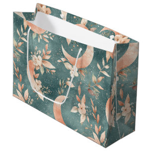 Rustic Earthy Boho Moon Floral Pattern (10) Large Gift Bag