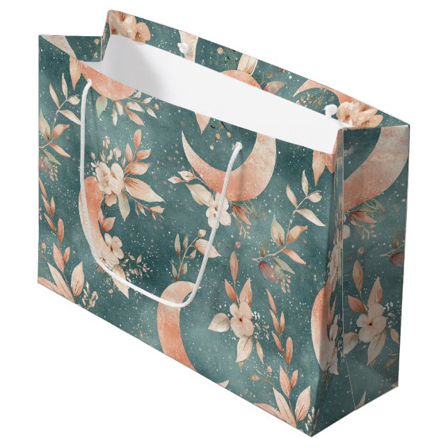 Rustic Earthy Boho Moon Floral Pattern (10) Large Gift Bag (Front Angled)