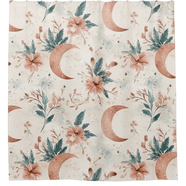 Rustic Earthy Boho Moon Floral Pattern (5) Shower Curtain (Front)