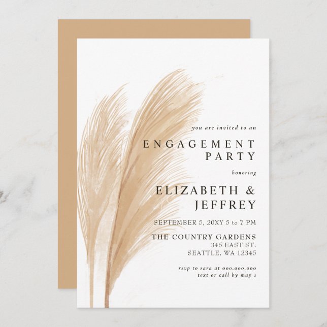 Rustic Earthy Boho Pampas Engagement Party  Invitation (Front/Back)
