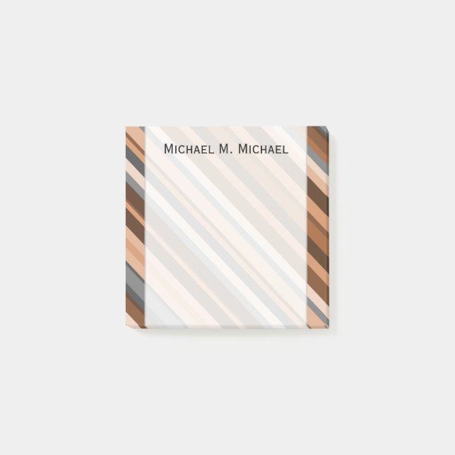 Rustic, Earthy Brown, Beige and Grey Stripes; Name Post-it Notes (Front)