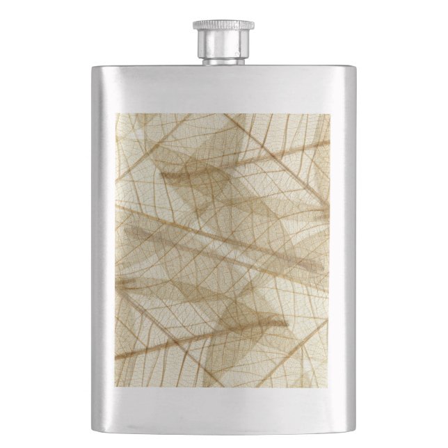 Rustic Earthy Cream Beige Leaves Hip Flask (Front)
