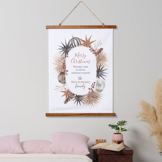 Rustic Earthy Dried Botanical Christmas Holiday Hanging Tapestry (Bedroom)