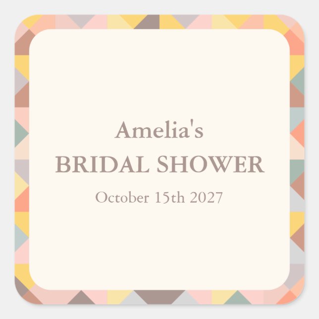 Rustic Earthy Fall Neutrals Custom Bridal Shower Square Sticker (Front)