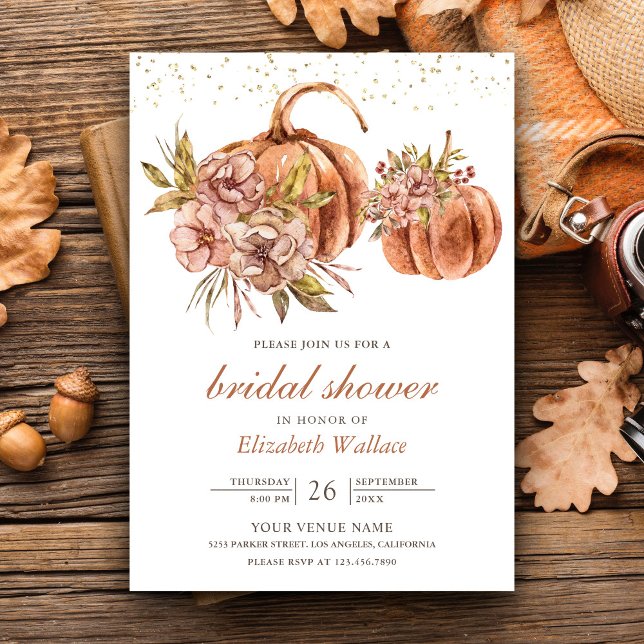 Rustic Earthy Floral Boho Pumpkin Bridal Shower Invitation (Creator Uploaded)