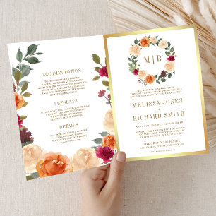 Rustic Earthy Floral Wreath QR Code Wedding Invitation