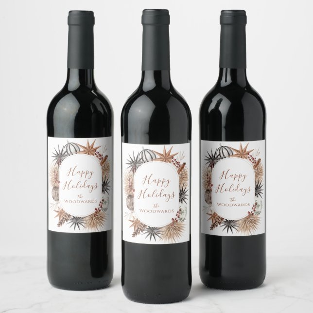 Rustic Earthy Holiday Wine  Label (Bottles)