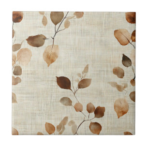 Rustic Earthy Leaves and Twigs Nature Pattern Tile