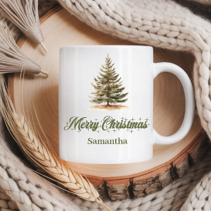 Rustic earthy Scandinavian art custom name Xmas Coffee Mug
